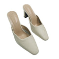 Stylish square-toe chunky-heeled closed-toe mules for women, perfect for summer wear.